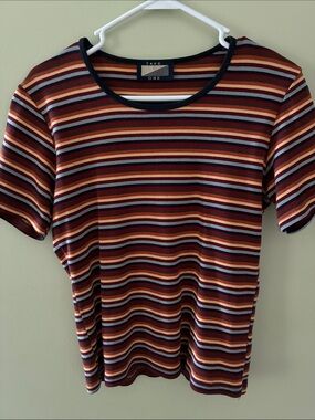 Multicolor Striped Short Sleeve Tee- Red/Green/Orange/Yellow/Blue